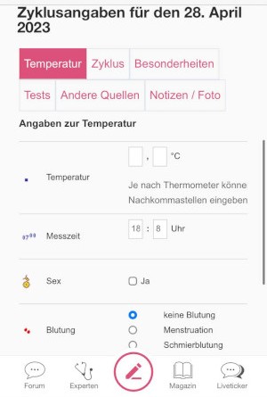Temperatur Eintragen - urbia Zykluskalender
