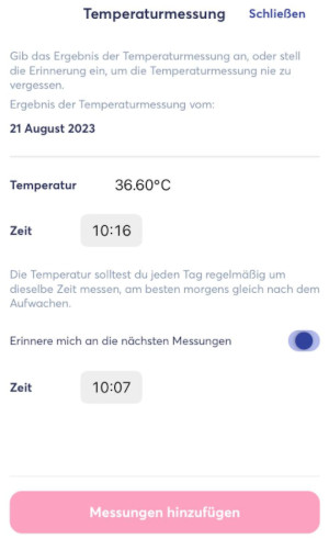 Temperatur eintragen in der iYoni Zyklus-App